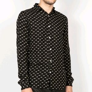 The Kooples Paris Jaguar Print Men's Long Sleeve Lightweight Shirt Size XL